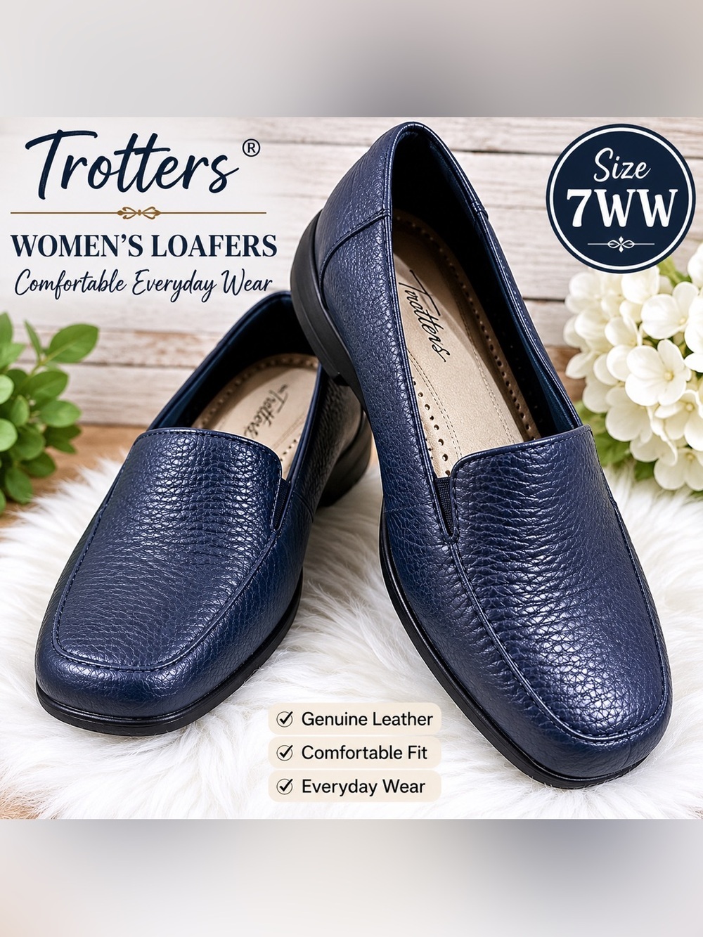 Trotters women comfortable everyday wear blue Leather Loafers Size 7WW
